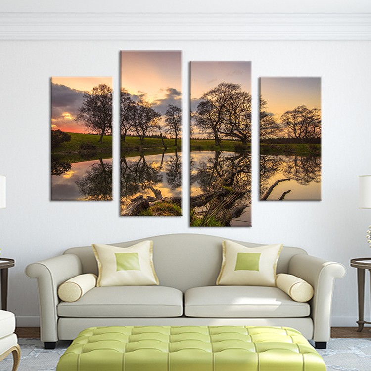 hidden lake sunset tree art decorative wall painting print on canvas for home decor ideas paints on wall pictures art f/1344