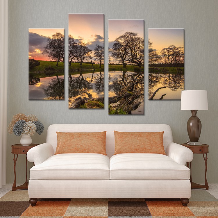 hidden lake sunset tree art decorative wall painting print on canvas for home decor ideas paints on wall pictures art f/1344