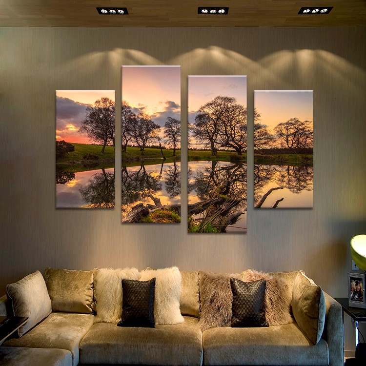 hidden lake sunset tree art decorative wall painting print on canvas for home decor ideas paints on wall pictures art f/1344