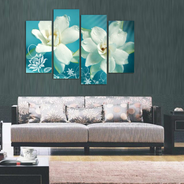 modern prints gardenia flower oil painting cuadros canvas art flowers wall pictures for living room with wood fframed f/1145