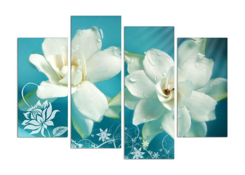 modern prints gardenia flower oil painting cuadros canvas art flowers wall pictures for living room with wood fframed f/1145