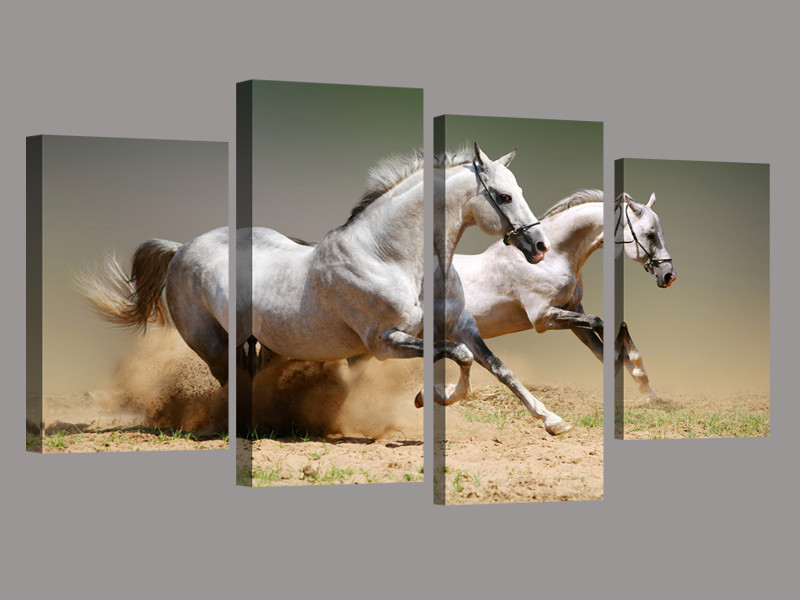 new sell 4 panel running white horse large hd picture modern home wall decor canvas print oil painting framed artf/1108