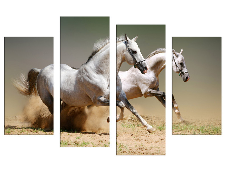 new sell 4 panel running white horse large hd picture modern home wall decor canvas print oil painting framed artf/1108