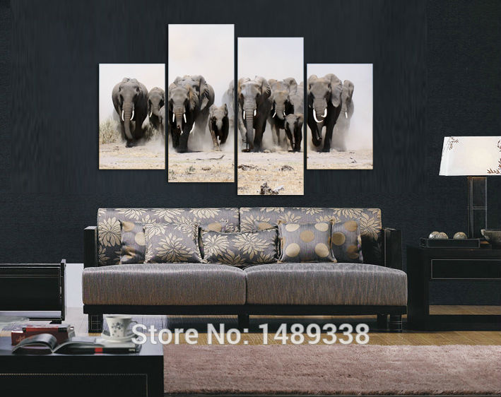 printed oil painting on canvas a herd of elephants painting modern home decoration art wall picture framed f/389