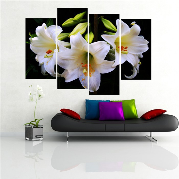 sell 4 panels lily flowers modern art canvas wall paintings wall pictures for living room canvas prints f/1031