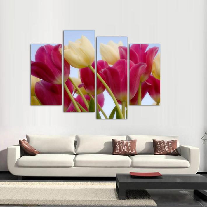 tulips painting wall art printed on canvas wall pictures for living room 4 pcs/set printed painting f/1205