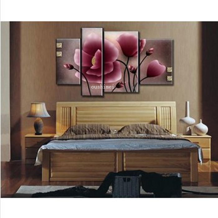 handmade 4pcs/lot modern abstract pictures on canvas landscape oil painting for living room wall art red flowers paintings