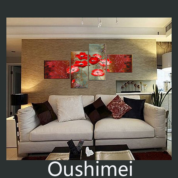 handmade modern pictures on canvas abstract red flower oil painting for living room wall art hang pictures canvas paintings