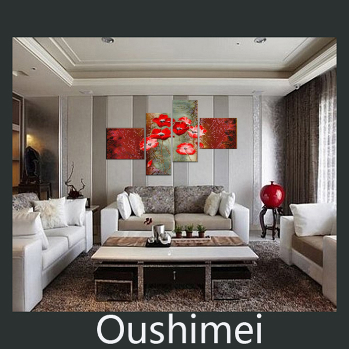 handmade modern pictures on canvas abstract red flower oil painting for living room wall art hang pictures canvas paintings