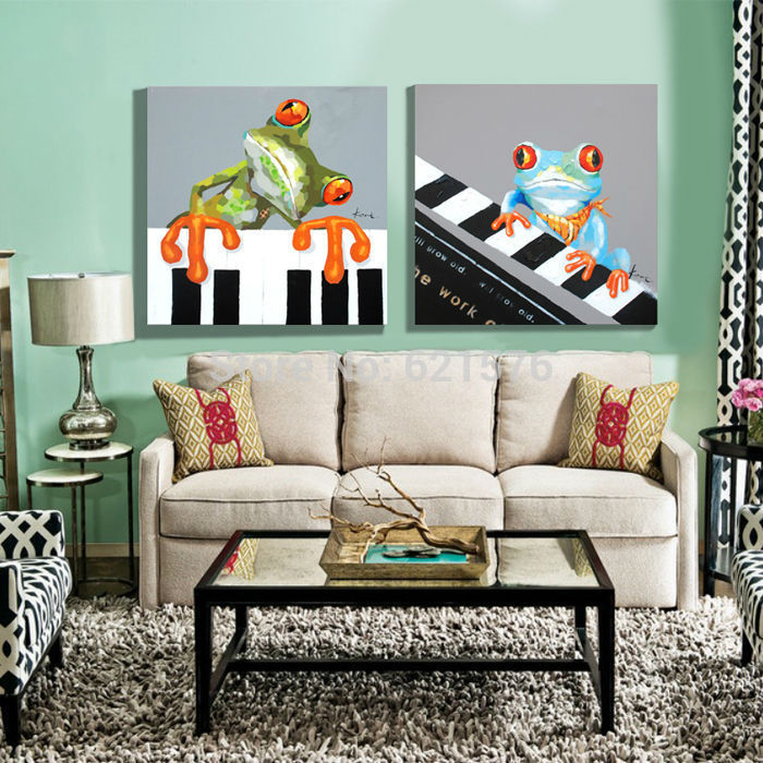 hand-painted modern european living room wall art picture home decoration abstract piano frog oil painting on canvas art framed