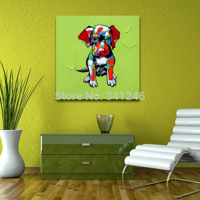 hand-painted modern wall art picture living room home decor abstract spotted puppy dog cartoon animal oil painting on canvas
