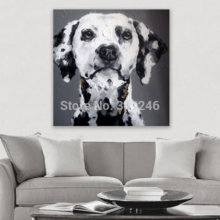 hand-painted modern wall art picture living room home decor abstract black white dog cartoon animal oil painting on canvas frame