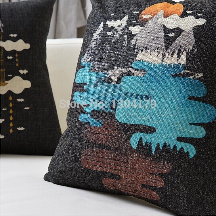 18'' decorative pillow case cotton linen big black zigzag cushion cover bedding pillow cushion 1pcs