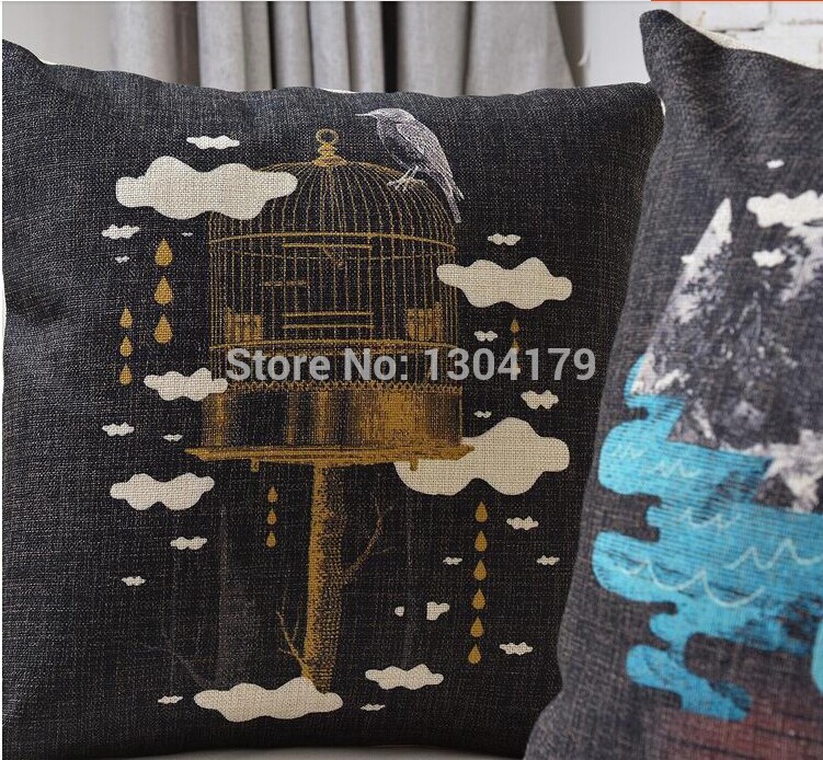 18'' decorative pillow case cotton linen big black zigzag cushion cover bedding pillow cushion 1pcs