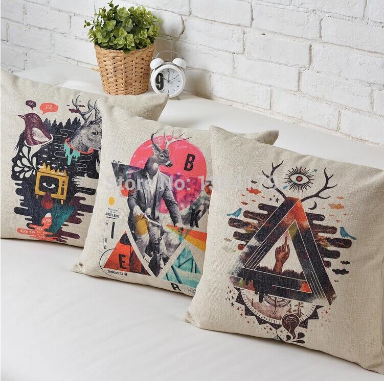 18'' decorative pillow case cotton linen big white and black zigzag sofa cushion cover bedding pillow cushion 1pcs