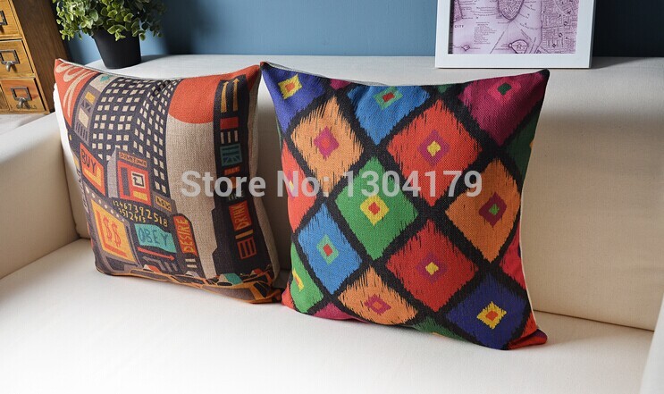 18"quality linen retro bohemia patterned pillowcase ,couch cushion cover, room decorative pillow,sofa throw pillows