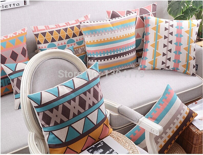 18" ray lines illusion geometric pattern retro vintage linen decorative pillow case pillow cover cushion cover