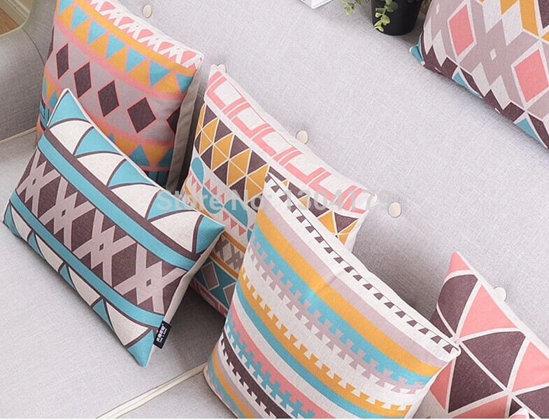 18" ray lines illusion geometric pattern retro vintage linen decorative pillow case pillow cover cushion cover