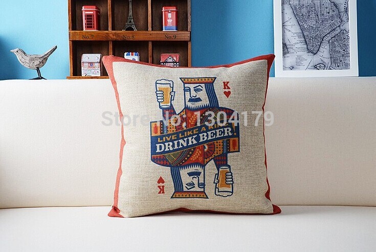 18" vintage cushion cover poker king style decorative throw pillow cover soft cotton linen pillow case 1pcs