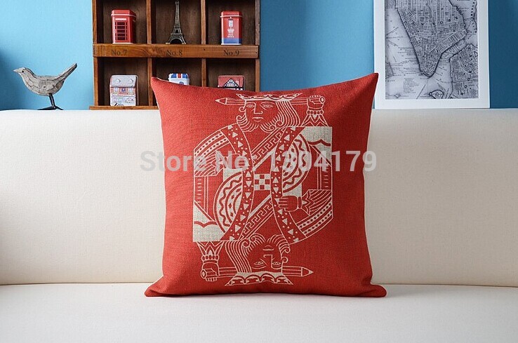 18" vintage cushion cover poker king style decorative throw pillow cover soft cotton linen pillow case 1pcs