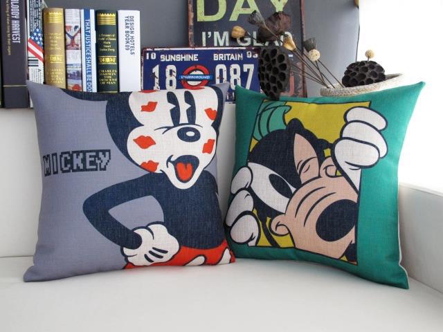 1pcs cartoon mikey and duck cushion cover cartoon letters tree decorate pillow case linen cotton sofa cushions cases 45x45cm