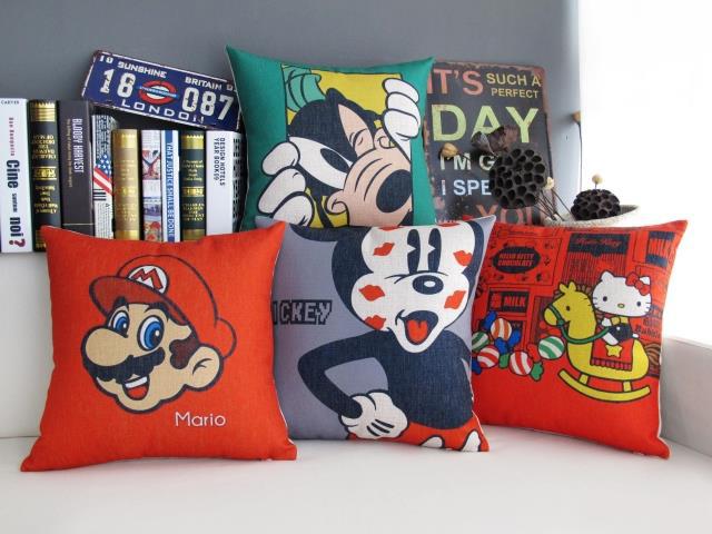 1pcs cartoon mikey and duck cushion cover cartoon letters tree decorate pillow case linen cotton sofa cushions cases 45x45cm