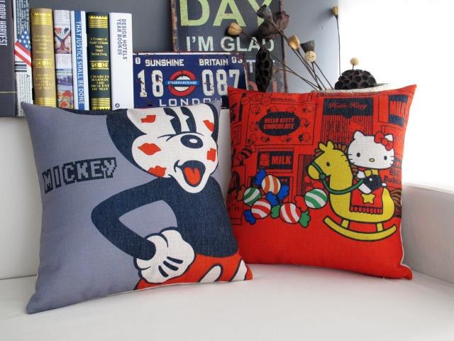 1pcs cartoon mikey and duck cushion cover cartoon letters tree decorate pillow case linen cotton sofa cushions cases 45x45cm