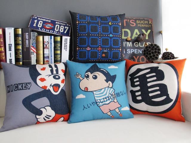 1pcs cartoon mikey and duck cushion cover cartoon letters tree decorate pillow case linen cotton sofa cushions cases 45x45cm