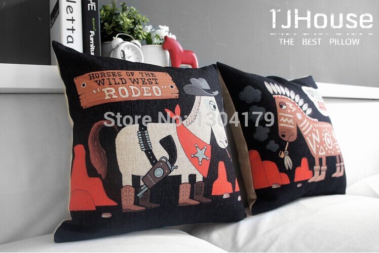 2014 new black horses and rhinos sofa cushion pillow car 5pcs cotton linen pillow cover decorative throw pillows