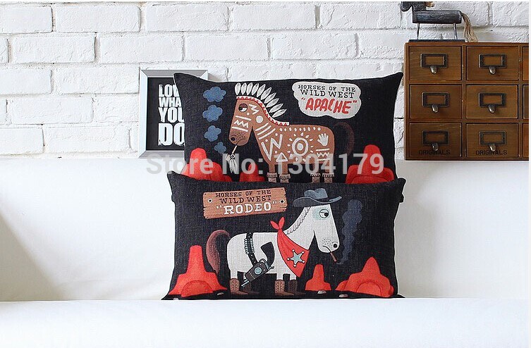 2014 new black horses and rhinos sofa cushion pillow car 5pcs cotton linen pillow cover decorative throw pillows