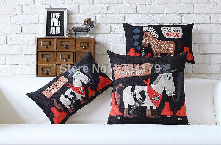 2014 new black horses and rhinos sofa cushion pillow car 5pcs cotton linen pillow cover decorative throw pillows