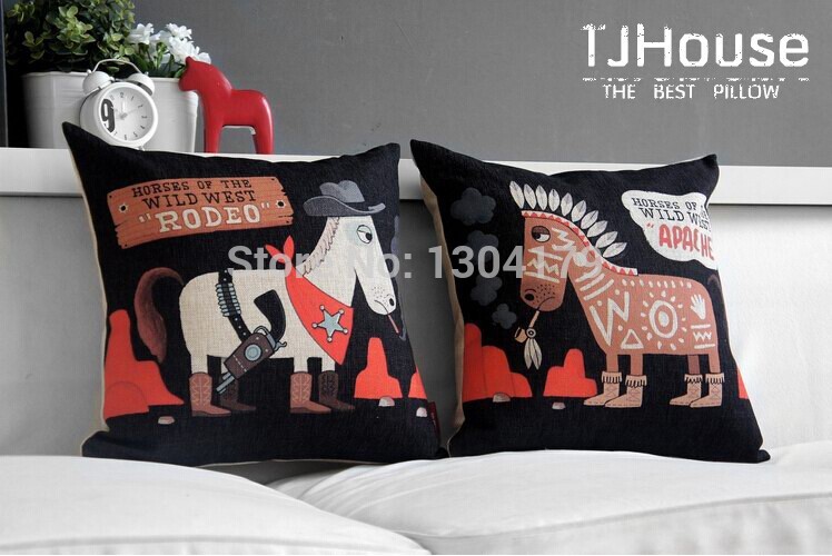 2014 new black horses and rhinos sofa cushion pillow car 5pcs cotton linen pillow cover decorative throw pillows