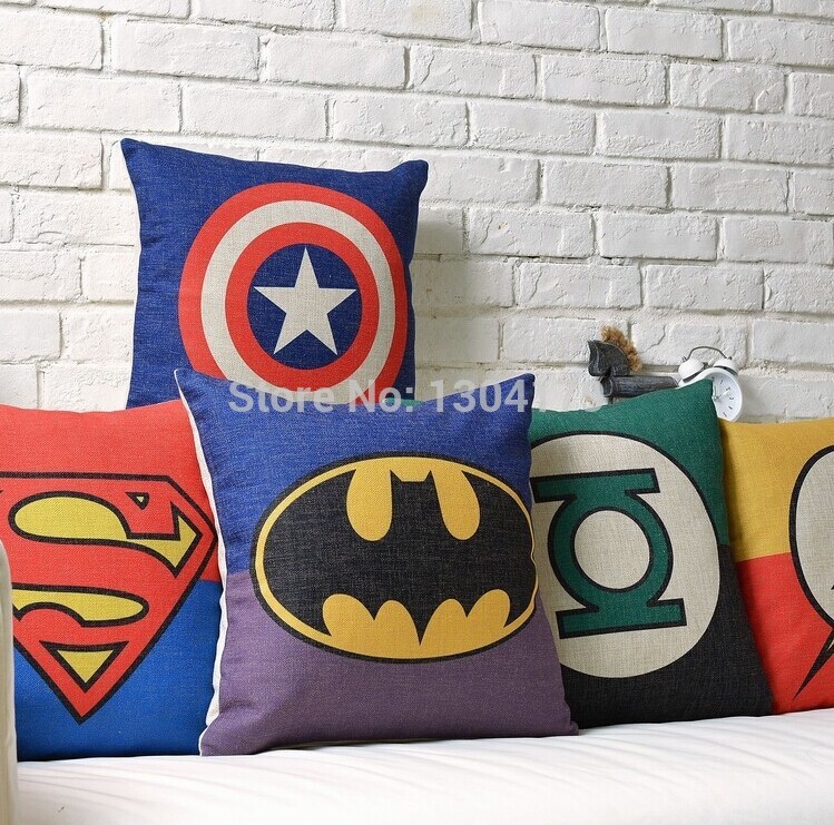 2014 new style superman batman pillow case green lantern captain america iron man dwyane wade cartoon cushion