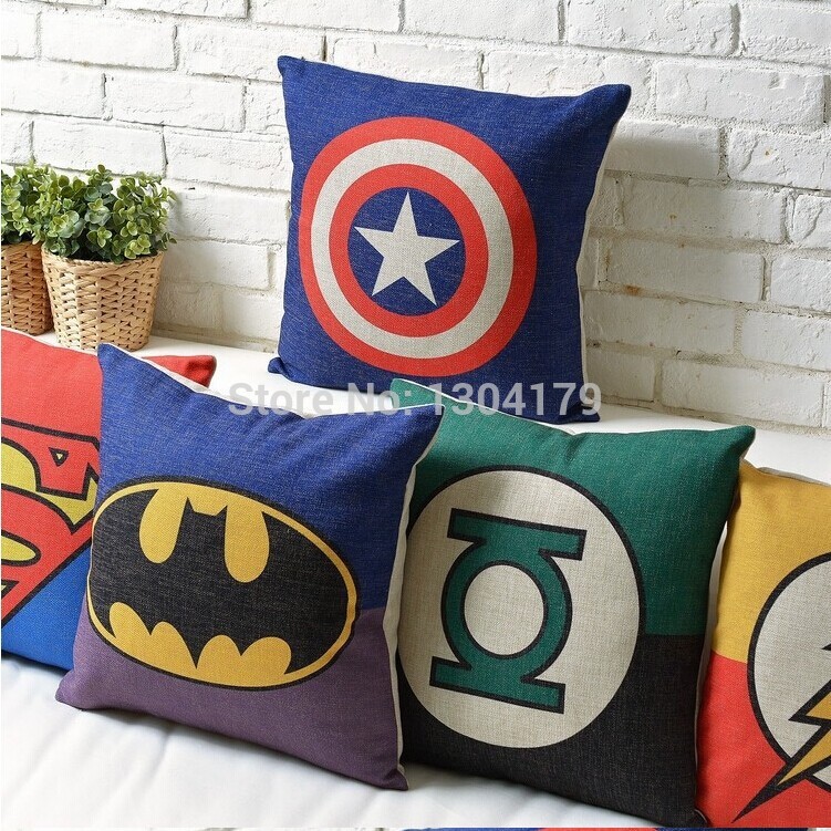 2014 new style superman batman pillow case green lantern captain america iron man dwyane wade cartoon cushion