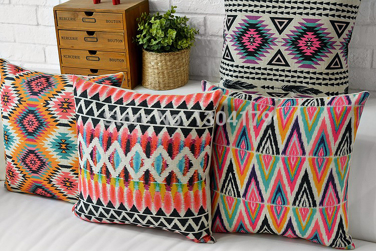 2015 new arrived colorful cushion pillow sofa car decorative linen cotton printed throw pillow cushions bohemia europe fashion