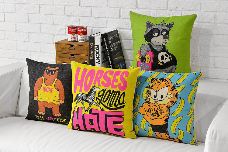 2015 new creative burlap cushion colorful pop coffee cat poster decorative sofa cushion homedecor ation sofa cushion