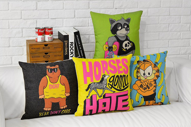 2015 new creative burlap cushion colorful pop coffee cat poster decorative sofa cushion homedecor ation sofa cushion