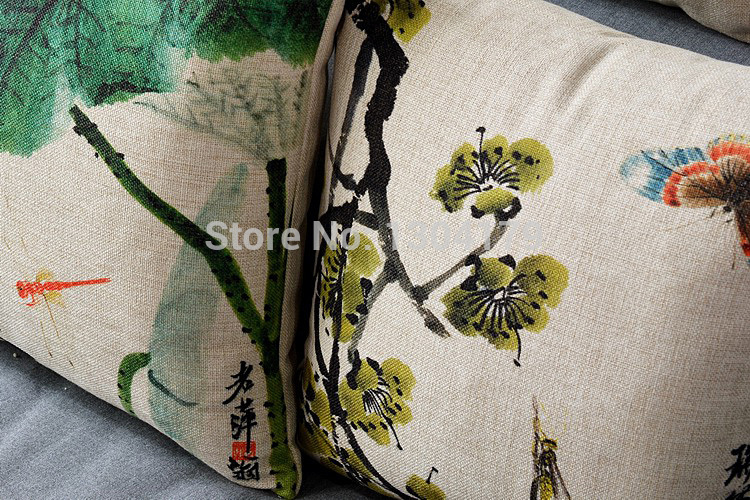 2015 new cushion cover pillowcase retro ink painting flowers birds cotton pillow decorate , pillow cushion ,cushions