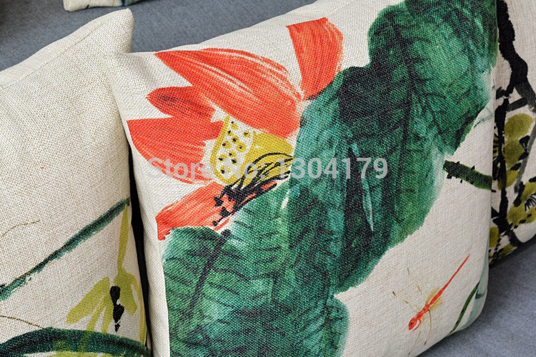 2015 new cushion cover pillowcase retro ink painting flowers birds cotton pillow decorate , pillow cushion ,cushions