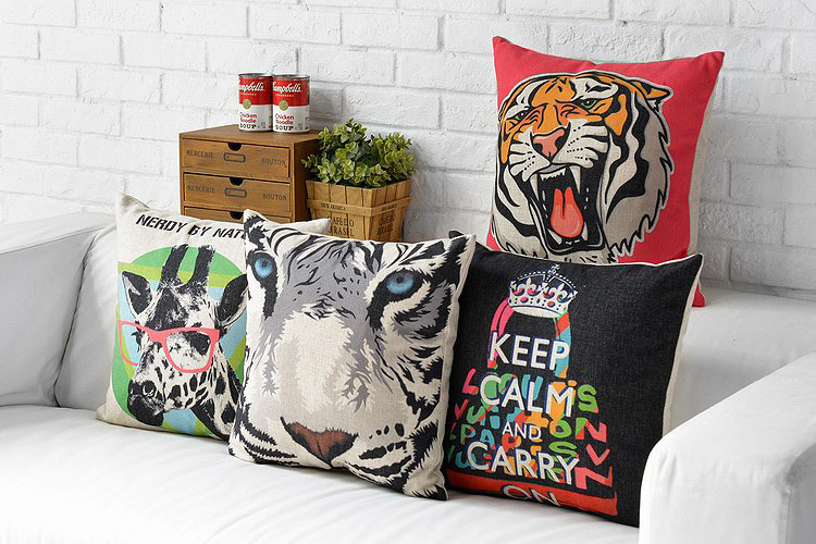 2015 new fashion america style pillowcase cute cartoon animals home decor cushion pillows tiger deer throw pillows