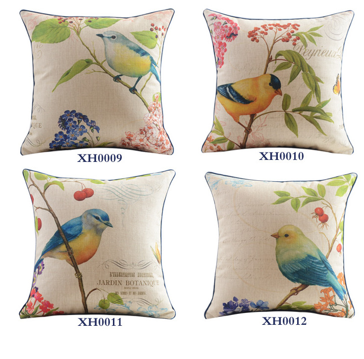 2015 new flower and bird designs, european rustic home decor pillow cases, printing,cushion covers for sofa,pillow cover