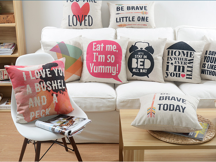 2015 new home decor cotton linen decorative throw pillow cushion proverb words square 18" sofa cushion set