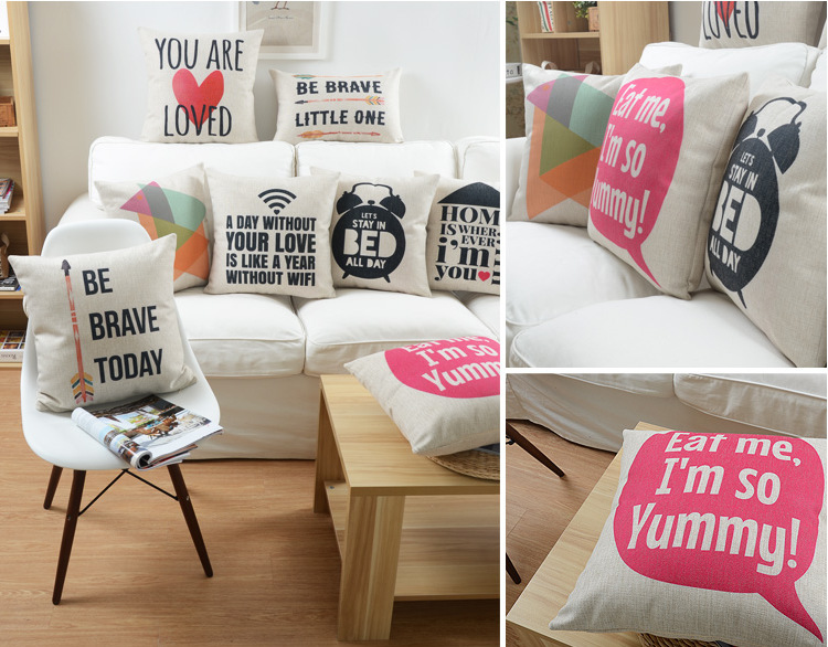 2015 new home decor cotton linen decorative throw pillow cushion proverb words square 18" sofa cushion set