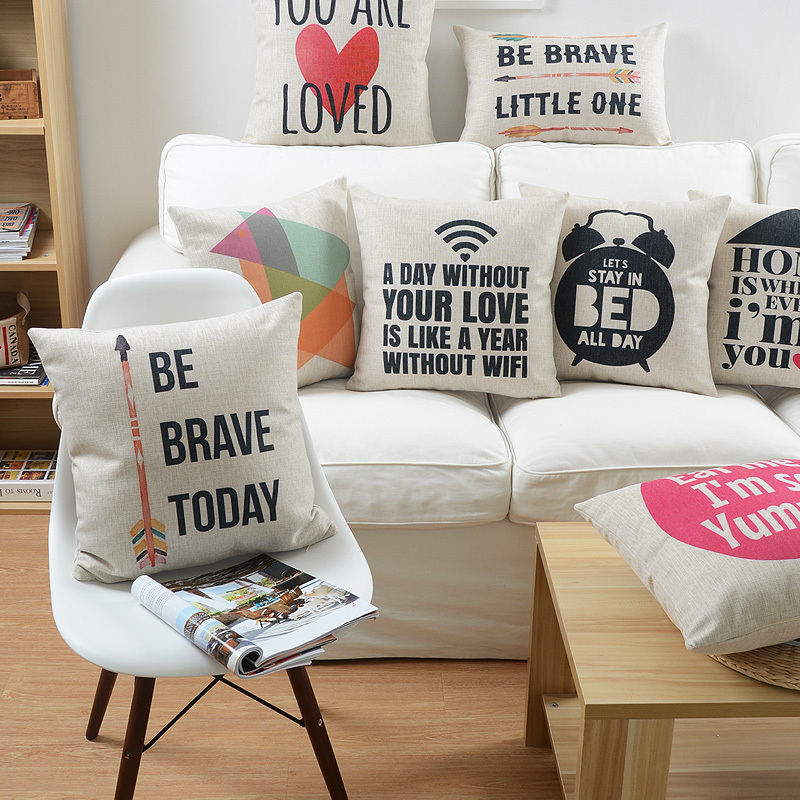 2015 new home decor cotton linen decorative throw pillow cushion proverb words square 18" sofa cushion set