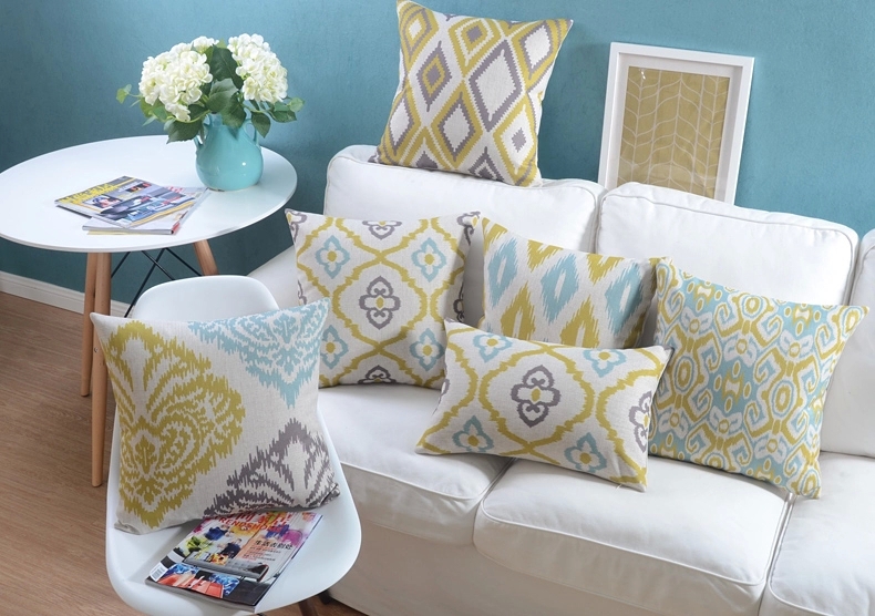 2015 new vintage cotton linen cushion pillow case yellow grey geometric sofa cushion home decor