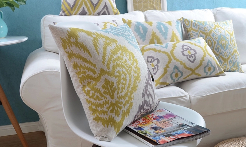 2015 new vintage cotton linen cushion pillow case yellow grey geometric sofa cushion home decor