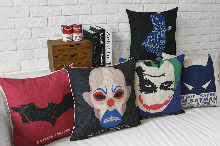 2015new cotton and linen sofa cushion batman and crown movie posters pop office hold pillow case for 43 * 43