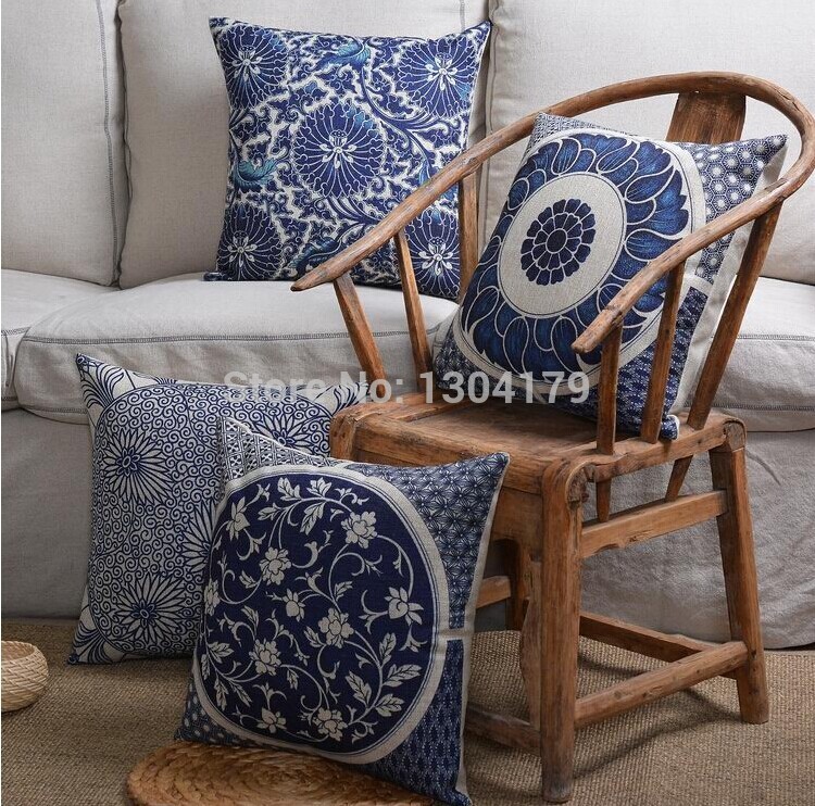 2104 new arrived blue patterns home pillow cover,sofa cushions ,blue throw pillow,cotton linen decorative pillow, pillowcase