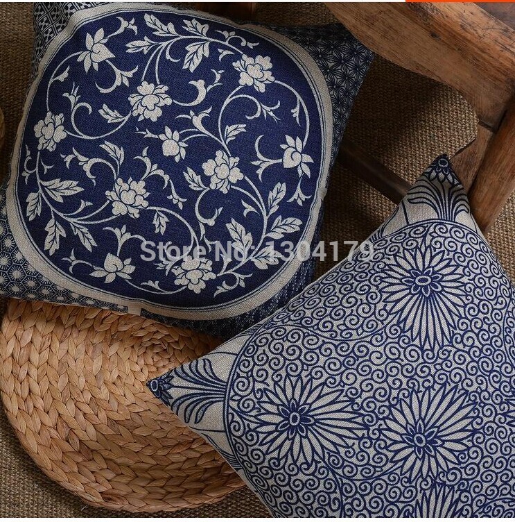 2104 new arrived blue patterns home pillow cover,sofa cushions ,blue throw pillow,cotton linen decorative pillow, pillowcase