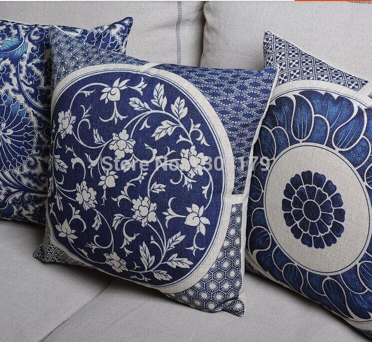 2104 new arrived blue patterns home pillow cover,sofa cushions ,blue throw pillow,cotton linen decorative pillow, pillowcase